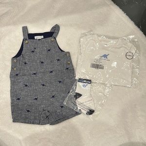 NWT Janie and Jack Dinosaur Overalls with onesie and socks. 6-12months.